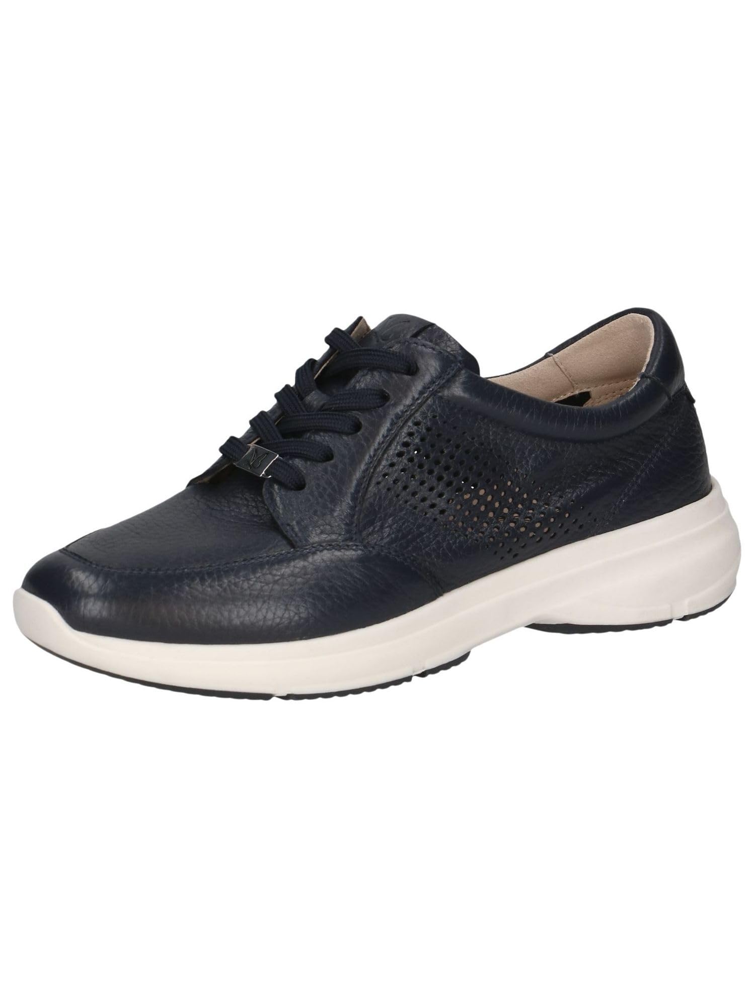 CAPRICE Women's Flat Leather Sneakers with Perforated Design, Blue (Ocean Deer), 3.5 UK