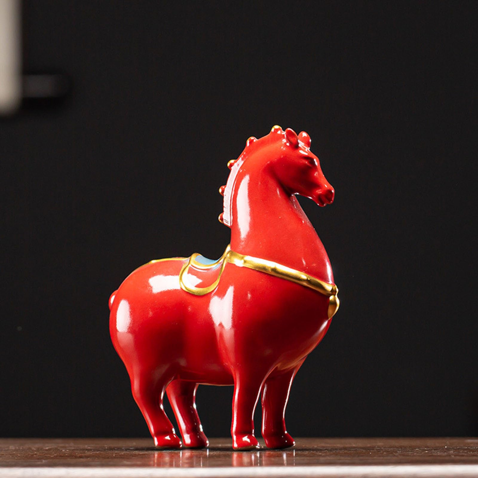 Artigianato di Statue di Cavalli in Ceramica, Ornamento di Statuette Feng Shui in Ceramica Rossa, Scultura di Animali di Cavallo Grasso e Carino Fatta a Mano per la Decorazione,A