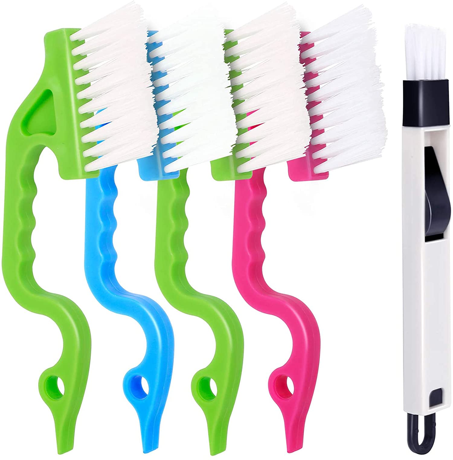 5PCS Cleaning Tools for Window Groove Gap , KASTWAVE 4PCS Window Door Sliding Track Cleaning Brush + 1PCS Dustpan Cleaning Brushes, Home Kitchen Cleaning Brush Tool