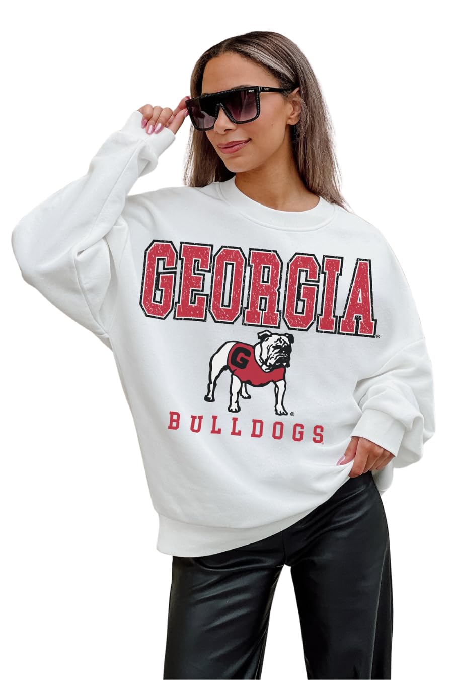 Georgia Bulldogs Game Day Freestyle Premium Fleece Drop Shoulder Long Sleeve Crewneck Graphic Pullover