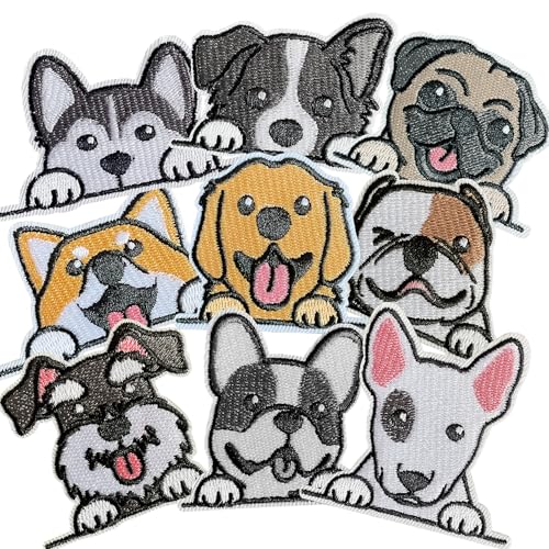 LJARTPT 10 peças de adesivos de gato bordados fofos para roupas, mochilas, jaquetas, camisetas, adesivos para decoração ou reparo DIY (9 cachorros)