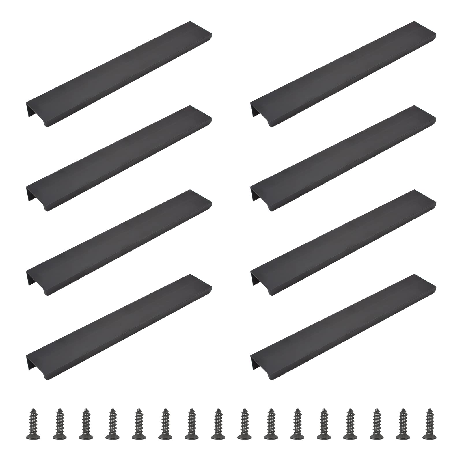 Morobor Black Matte Finger Edge Pull, 8Pcs Concealed Modern Style Drawer Handle, Aluminum Alloy Invisible Wardrobe Handle For Home Kitchen Cabinet/200Mm