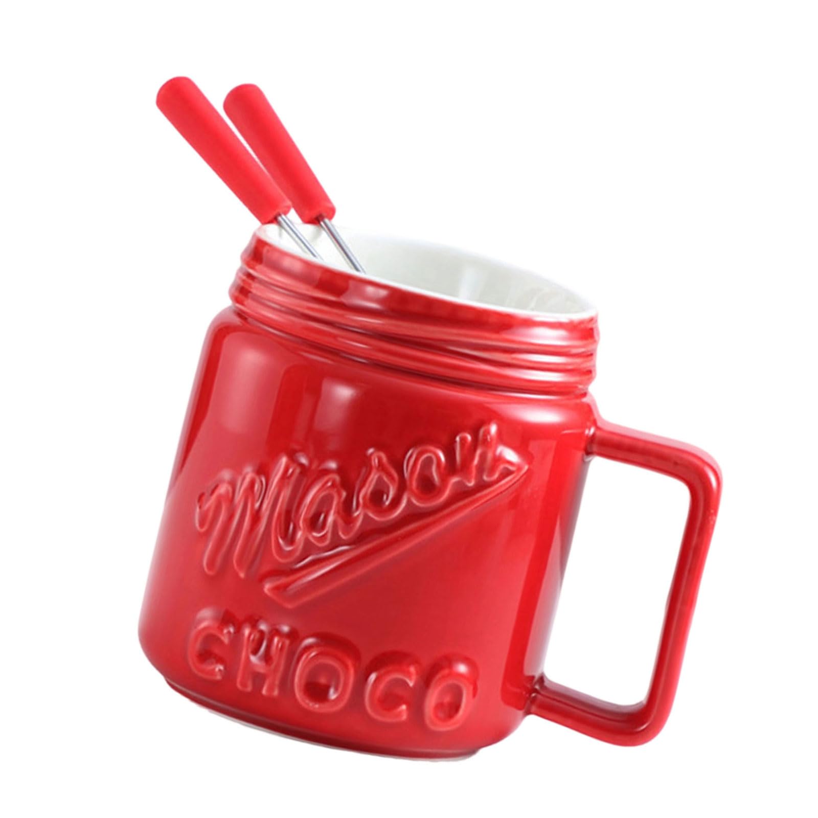 MALSSE Ceramic Fondue Mug with Ergonomic Handle, Multi-Purpose Chocolate Cheese Melting Cup for Desserts Elegant Tableware Gift