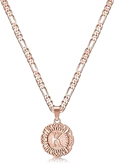 Initial Necklaces for Women, 14K Gold Plated Round Letter Pendant Capital Monogram Necklace Alphabets from A-Z Figaro Chain Jewelry