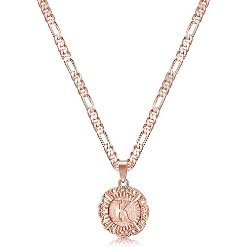 KissYan Initial Necklaces for Women, 14K Gold Plated Round Letter Pendant Capital Monogram Necklace Alphabets from A-Z Figaro Chain Jewelry