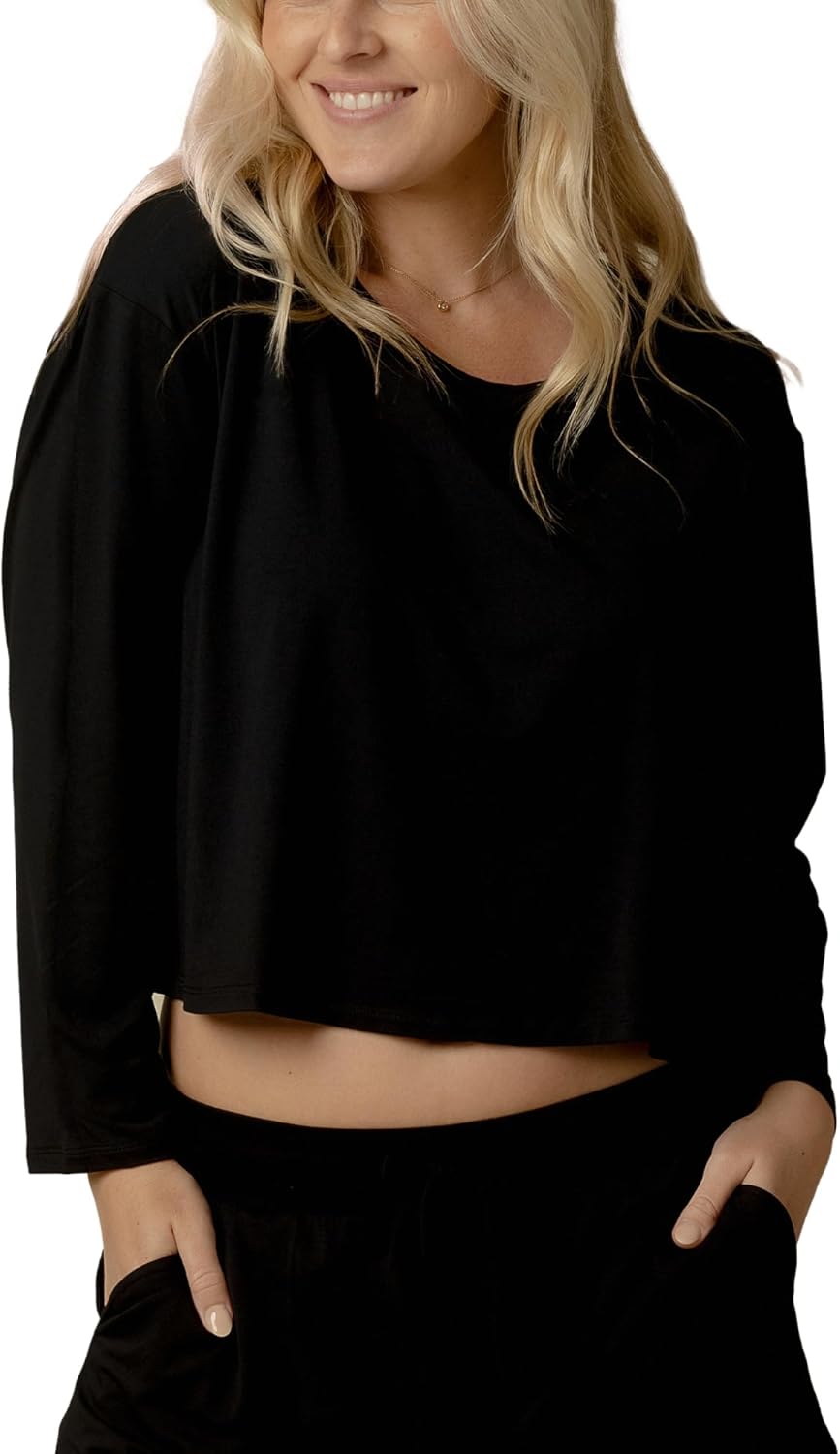 Kindred Bravely Aria Casual Cropped Long Sleeve Maternity Top | Nursing Shirts for Breastfeeding
