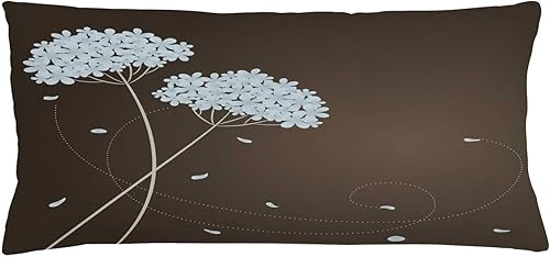 Ambesonne Funda de cojín marrón y azul, diseño floral con líneas de remolino y hojas que caen inspiradas en otoño, funda de almohada rectangular