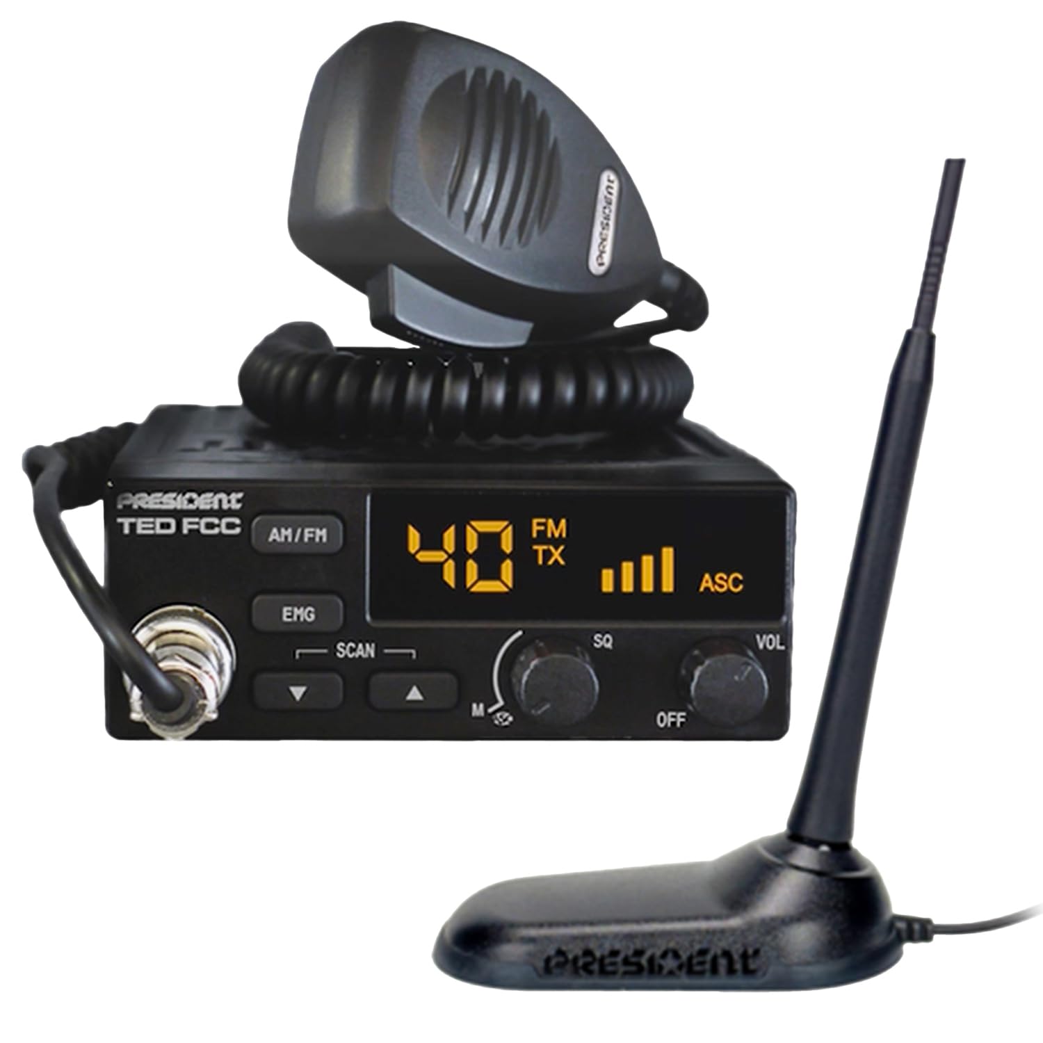 President Kit de inicio de radio CB con TED FCC de 40 canales de 12 voltios AM/FM CB Radio y antena de montaje magnético Virginia F
