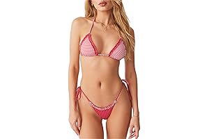 Alyweatry Women Two Piece Striped Bikini Set Floral Print Halter Side Tie...