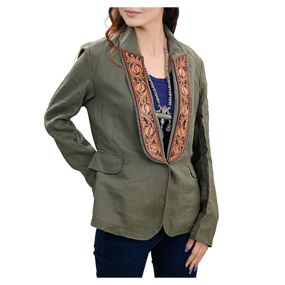 American Darling Genuine leather Hand tooled carved Women Blazer dress jacket Vintage