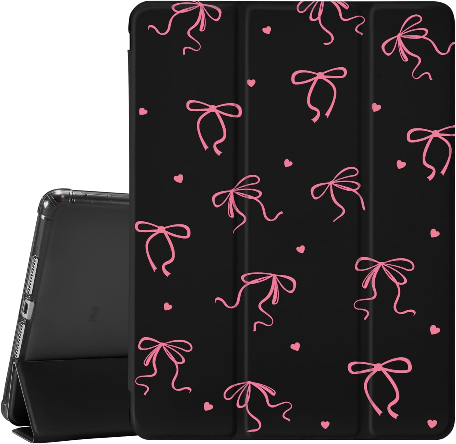 CozyNestCYCute Aesthetic Bow Case for Ipad 9Th/8Th/7Th 10.2 Inch Trendy Fashion Bows Cover for Ipad Auto Sleep/Wake Anti-Slip Shockproof Protective Silicone Case with Pencil Holder(Girls Women)