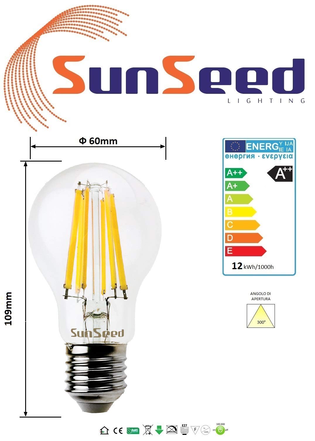 SUNSEED 10 X E27 12W (Equivalent to 99W) Sapphire Filament LED GLS Light Bulb A60 Neutral White 4000K, Pack of 10 - Neutral White 4000k - Image 4