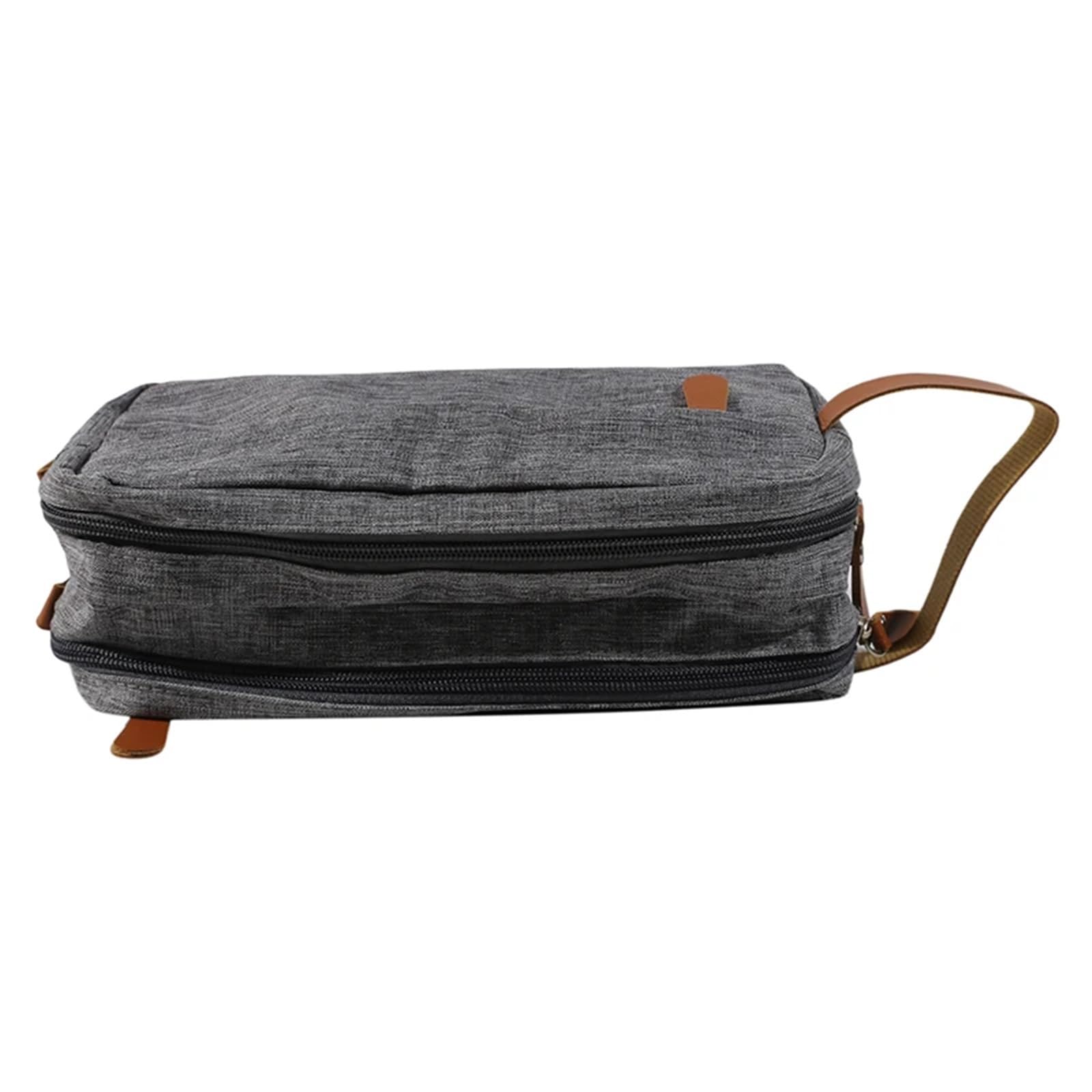 Bolsas De Aseo Neceser de Lona Informal con asa de Cuero for Hombre y Mujer, Bolsa organizadora Impermeable for Viaje, Lavado, Afeitado, Almacenamiento de artículos de tocador(Gray)
