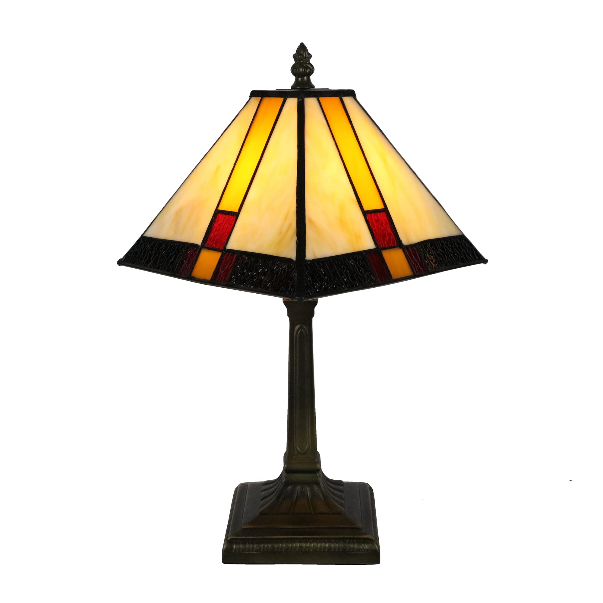 Tiffany Tischlampe Klein, 8 Zoll Quadrat Mehrfarbiges Glas Lampenschirm, E14 Vintage Tischlampe Schlafzimmer Wohnzimmer Kinderzimmer(Ohne Glühbirnen)