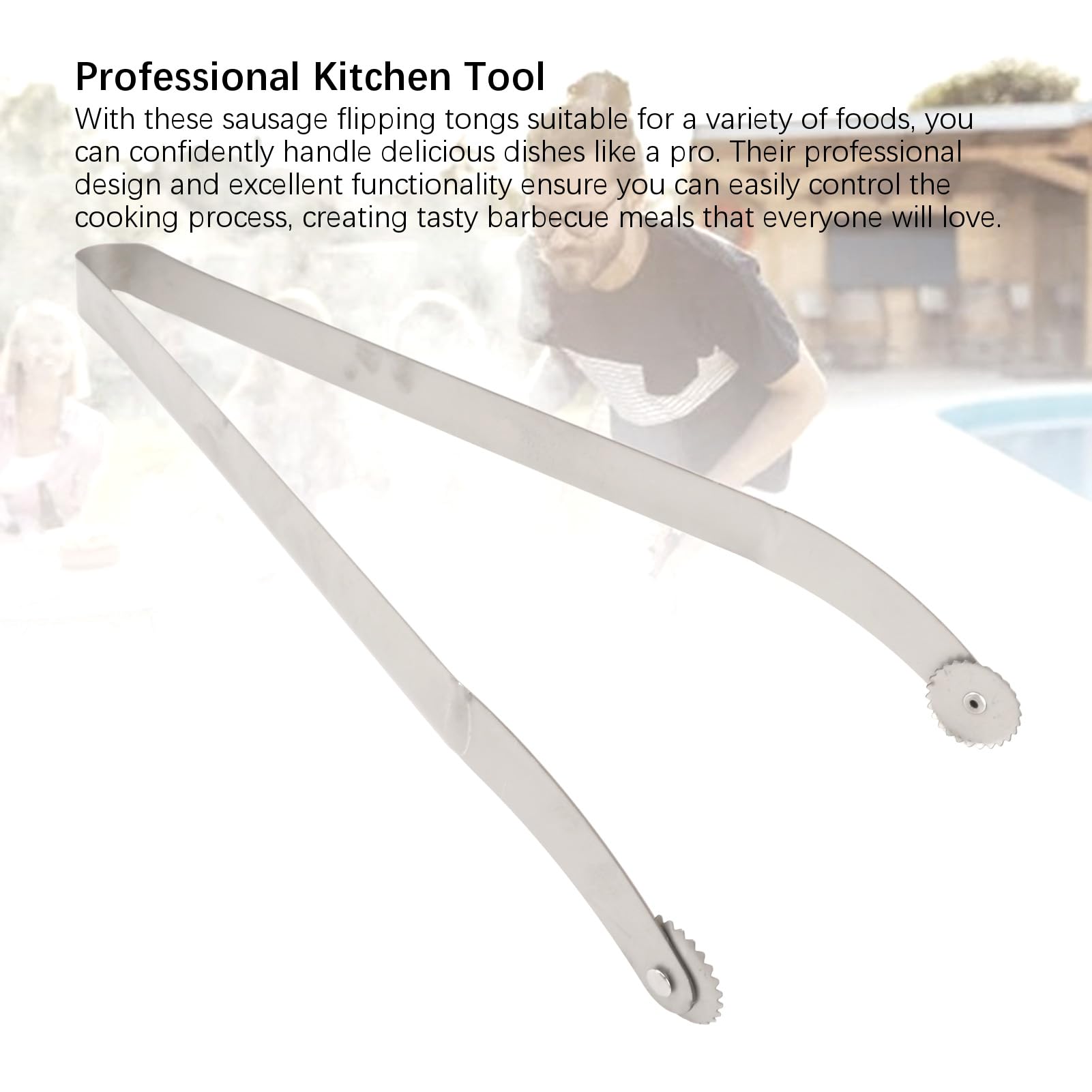 BBQ Sausage Turning Tongs Stainless Steel Long Handle BBQ Kitchen Grill Flipping Tong for Turning Bacon Steak Meat Vegetables Outdoor Grilling Indoor Cooking 38cm 2PCS