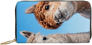 Carteiras de couro para mulheres bolsa retrato de alpacas céu azul feminino bolsa de mão de couro multi porta-cartões organizador bloqueio carteiras bolsa de viagem, Retrato de alpacas céu azul, 7x4.3x0.8 Inches