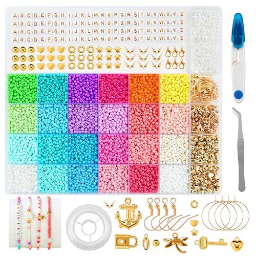 Abalorios Para Hacer Pulseras,12.000 piezas Cuentas Para Pulseras 3 mm, 24 Colores de Cuentas de Vidrio de Maca,25 Estilos de Joyería Hacer Pulseras, Kit Pulseras, Kit Para Hacer Pulseras Adecuado diy