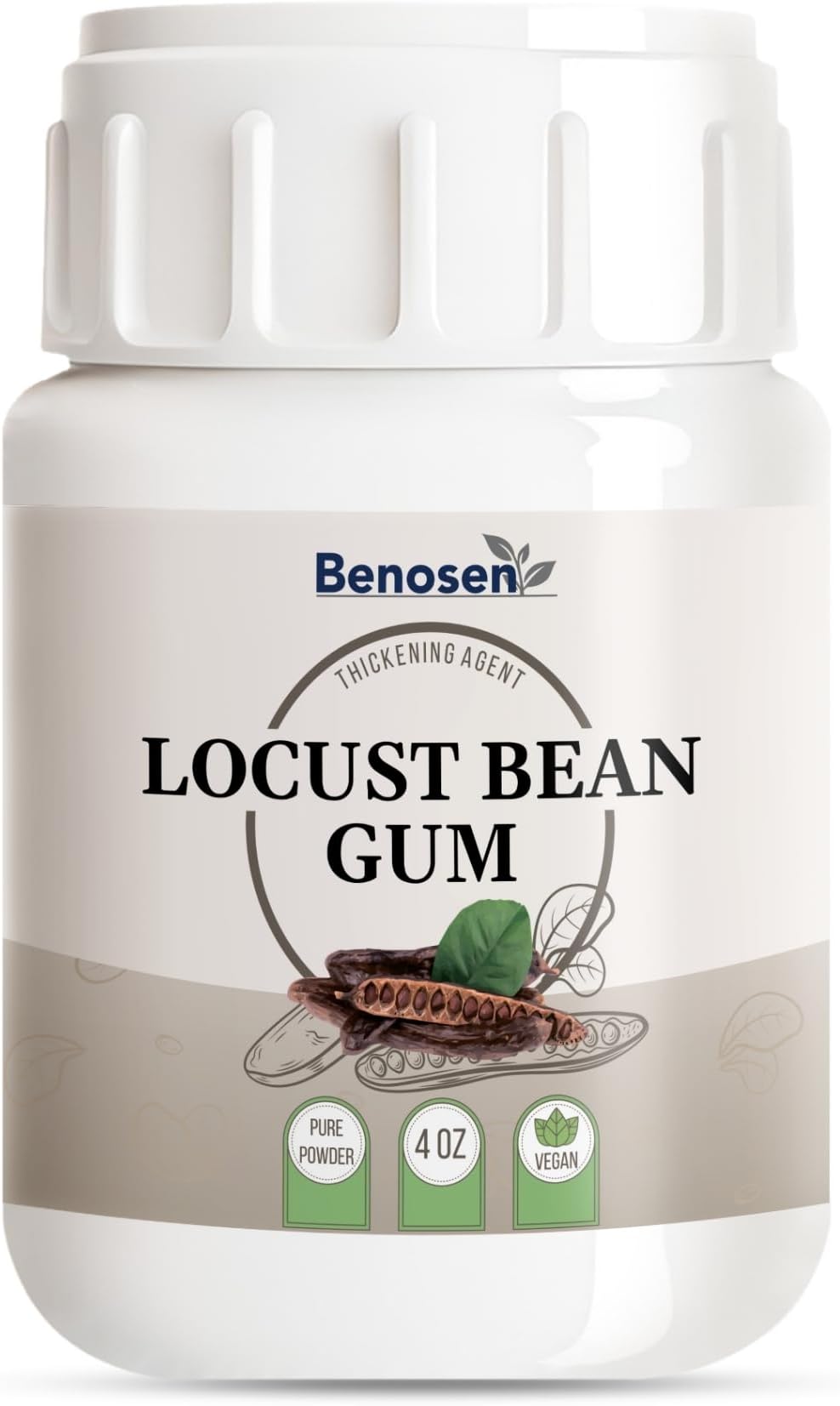 Locust Bean Gum Powder 4 oz – Carob Bean Gum by Benosen • Natural Food-Grade Thickener & Stabilizer for Ice Cream Gelato Sorbet Sauces Dairy & Gluten-Free Baking • Vegan • Pure Powder