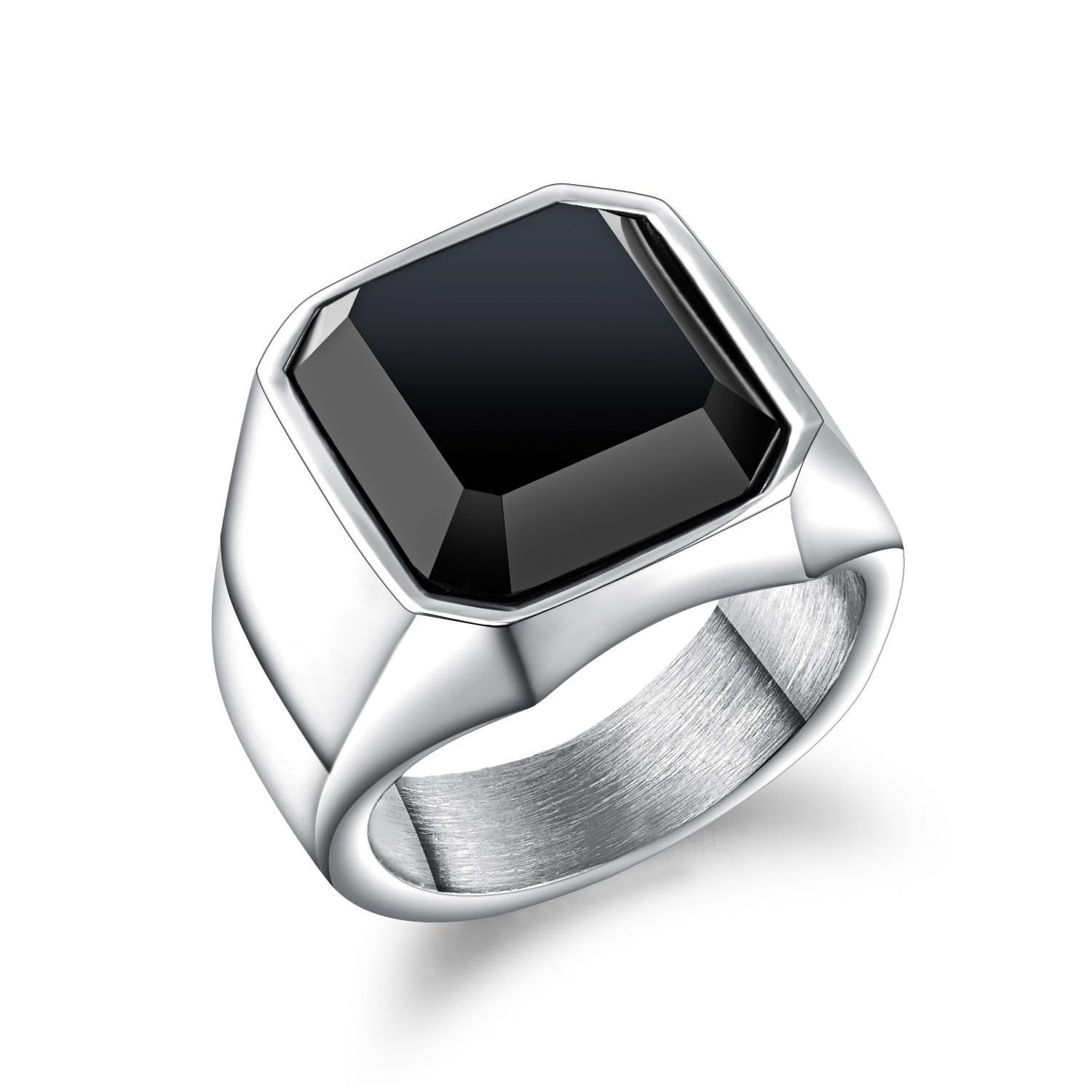 MAGIIE Joyería Vintage Hombre de Acero Inoxidable,Anillo Hombre Punk Biker,Anillo de Sello Grande con Piedra Negra