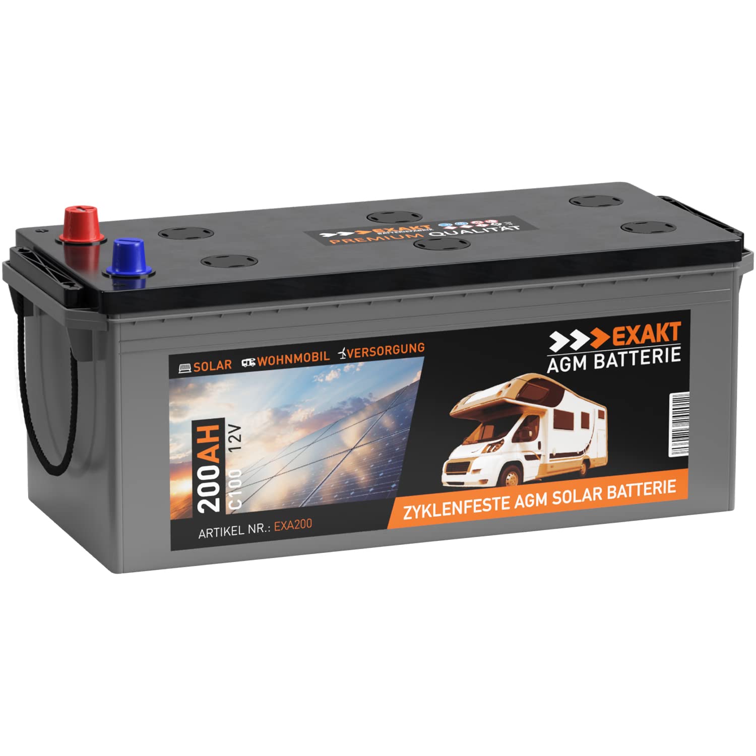 EXAKT AGM Batterie 200Ah 12V Solarbatterie Wohnmobil Boot Versorgung 180Ah