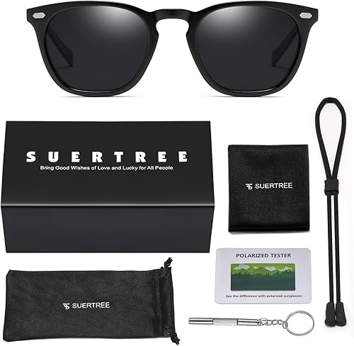Miniatura 7 de Suertree Gafas de sol polarizadas para hombre, gafas de sol retro para hombres y mujeres, protección UV400 para conducir pesca, Negro -