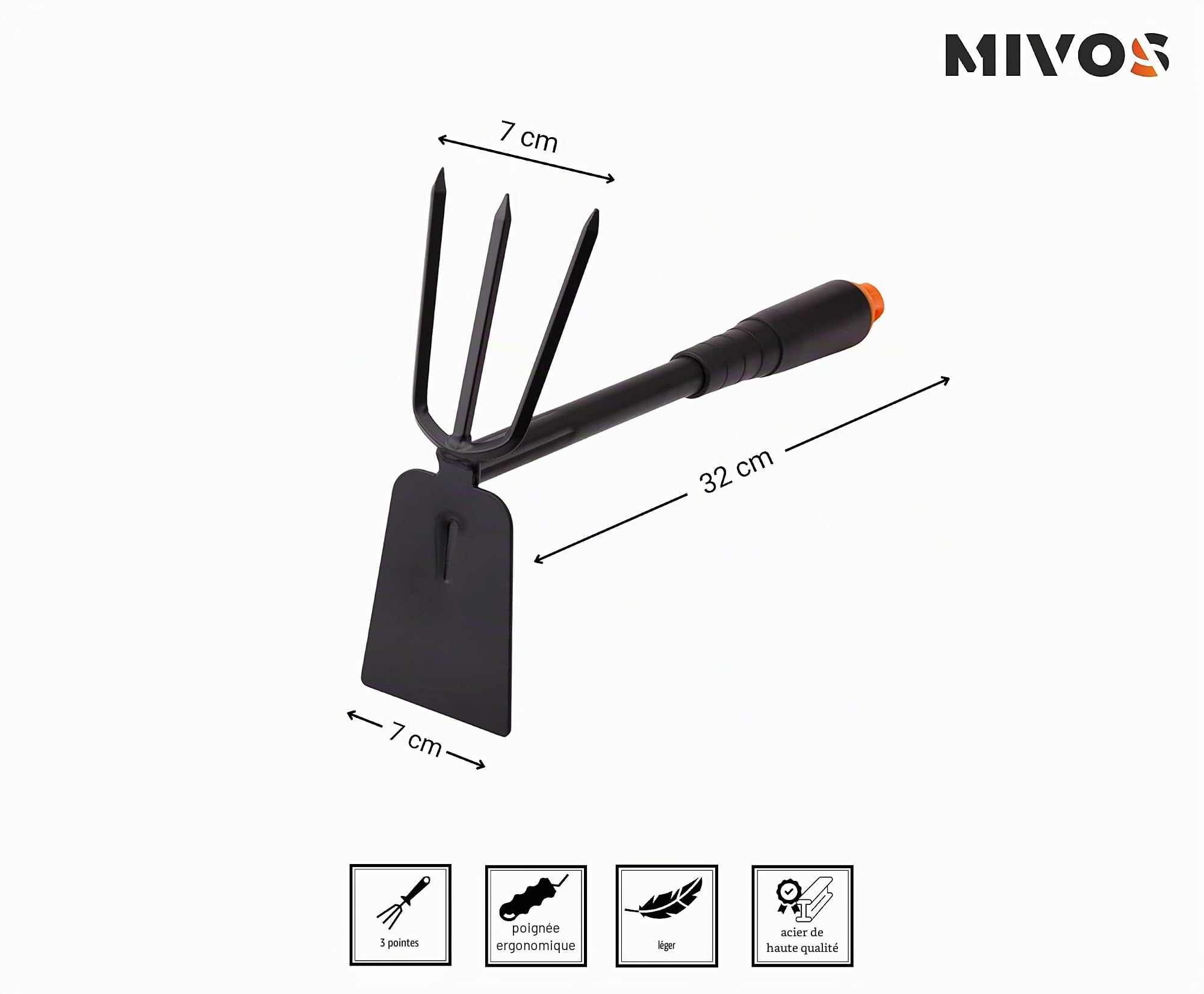 Mivos Ensemble de Outils de Jardinage à Main en Acier - 3 Pièces - Transplantoir - Râteaux - Serfouette - Kit de Outils de Jardin pour Creuser Désherber Planter des Plantes et Fleurs