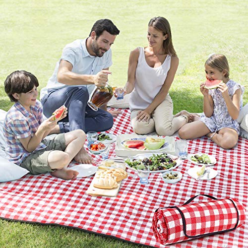 Image for ZAZE Picnic Blanket Extra Large Waterproof, 80''x80''Checkered Picnic Blankets