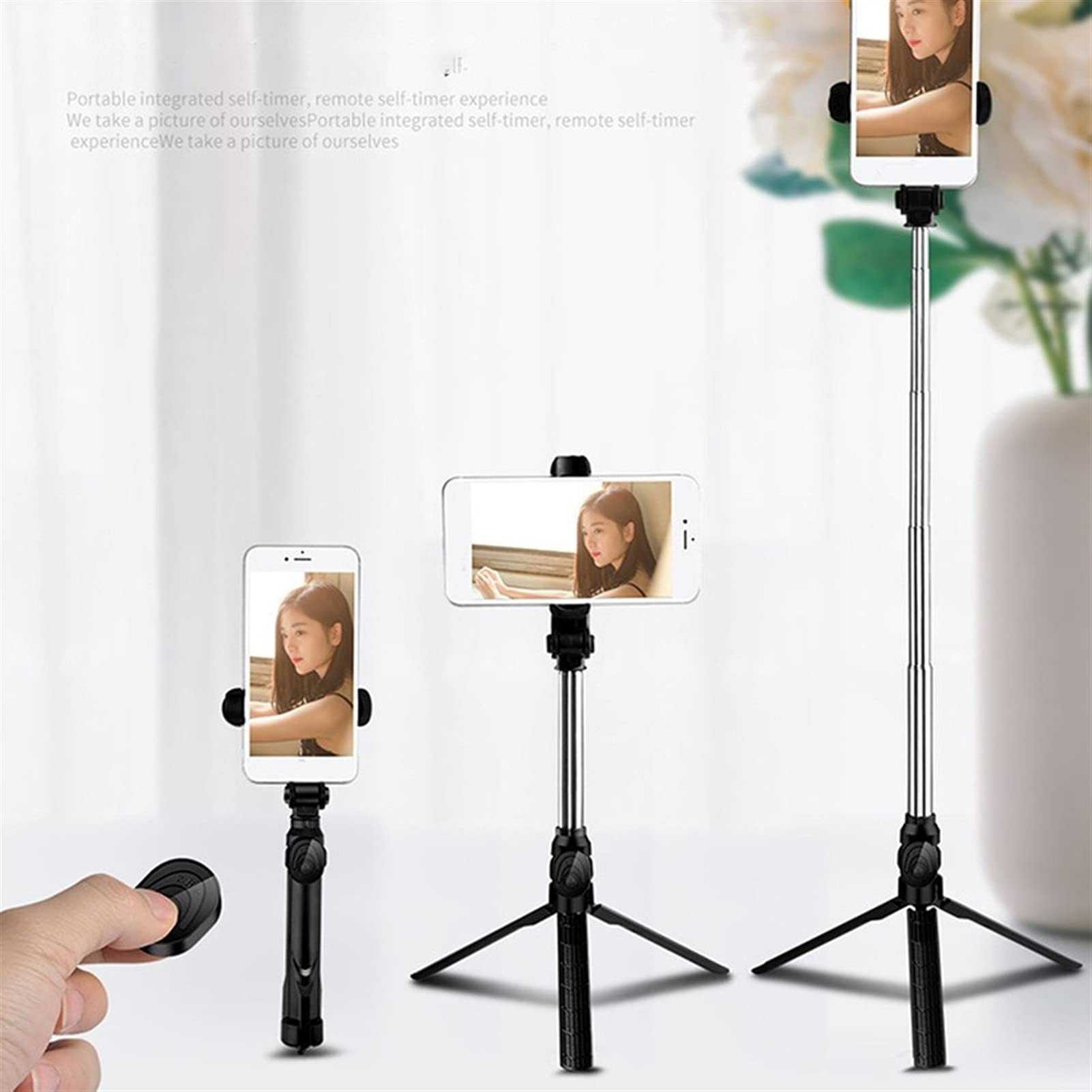 SCRUBY Il bastone per selfie per smartphone è adatto per iPhone, pieghevole, monopiede portatile, con telecomando, mini treppiede espandibile (rosa)