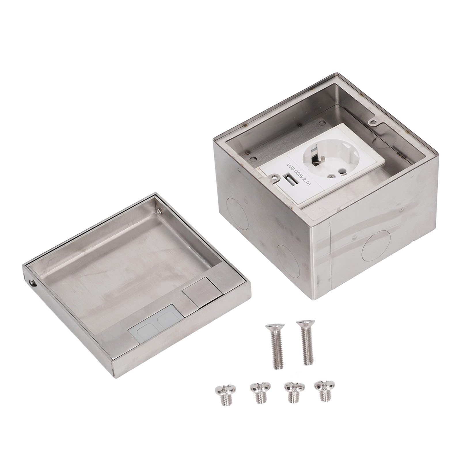 Wbudowane Gniazdo Podłogowe z Portem USB, Stal Nierdzewna, 250V, 16A, 4000W, IP40, Trudnopalne PC, do Wtyczki UE