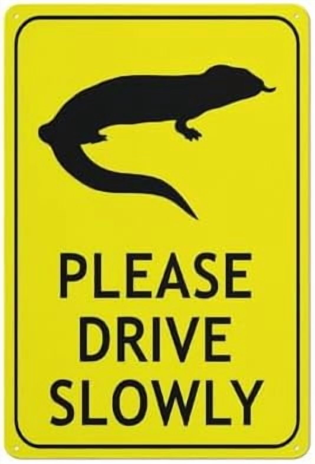 (2-Pack) Metal Tin Sign Blue Tongue Lizard Please Drive Slowly Bright Yellow Sign 8"X12" Rust Free Signs Outdoor, Sign For Home, Business, Yard