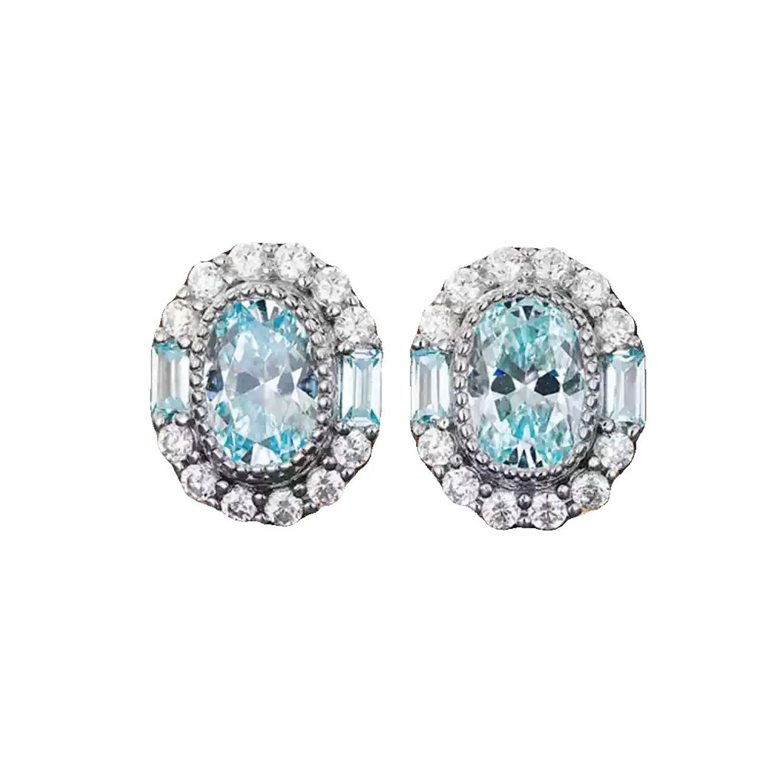Weißgold 375/585 / 750 Ohrringe Hochzeit Damen, Oval mit Künstlicher Paraiba-Turmalin und Moissanit, Schmuck Frauen Hellblau Silber Ohrringe