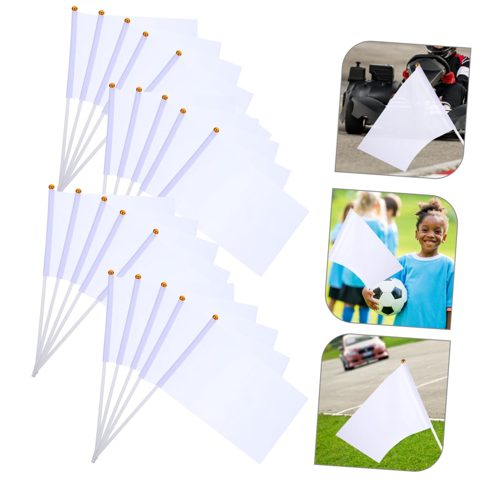 OSOLADY 20Pcs White Hand Cranked Flag for Referees Racing Events and Parties Lightweight Waving Banners Easy to Assemble for Sports and Community Gatherings