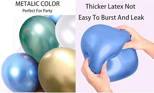 Miniatura 3 de Globos de látex cromados metálicos azules y dorados, 50 globos metálicos verdes de 12 pulgadas, globos de látex blanco para fiesta de despedida de