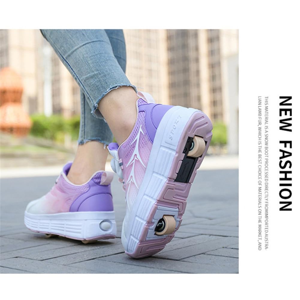 Chaussure à Roulette Enfant Fille Garçon Basket Roller 2 Roues Rétractable Déformable Intérieur Extérieur