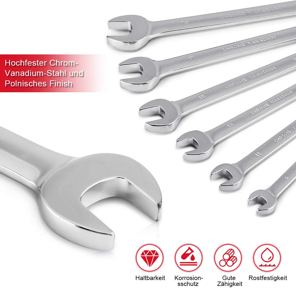 Greensen Chiavi Fisse a Cricchetto Set di Chiavi a Cricchetto 12 pezzi, Set Chiavi Fisse Inglese Metriche Chiave Inglese Strumento lucidato, Chiavi a Cricchetto per Artigiano con Scatola Organizer
