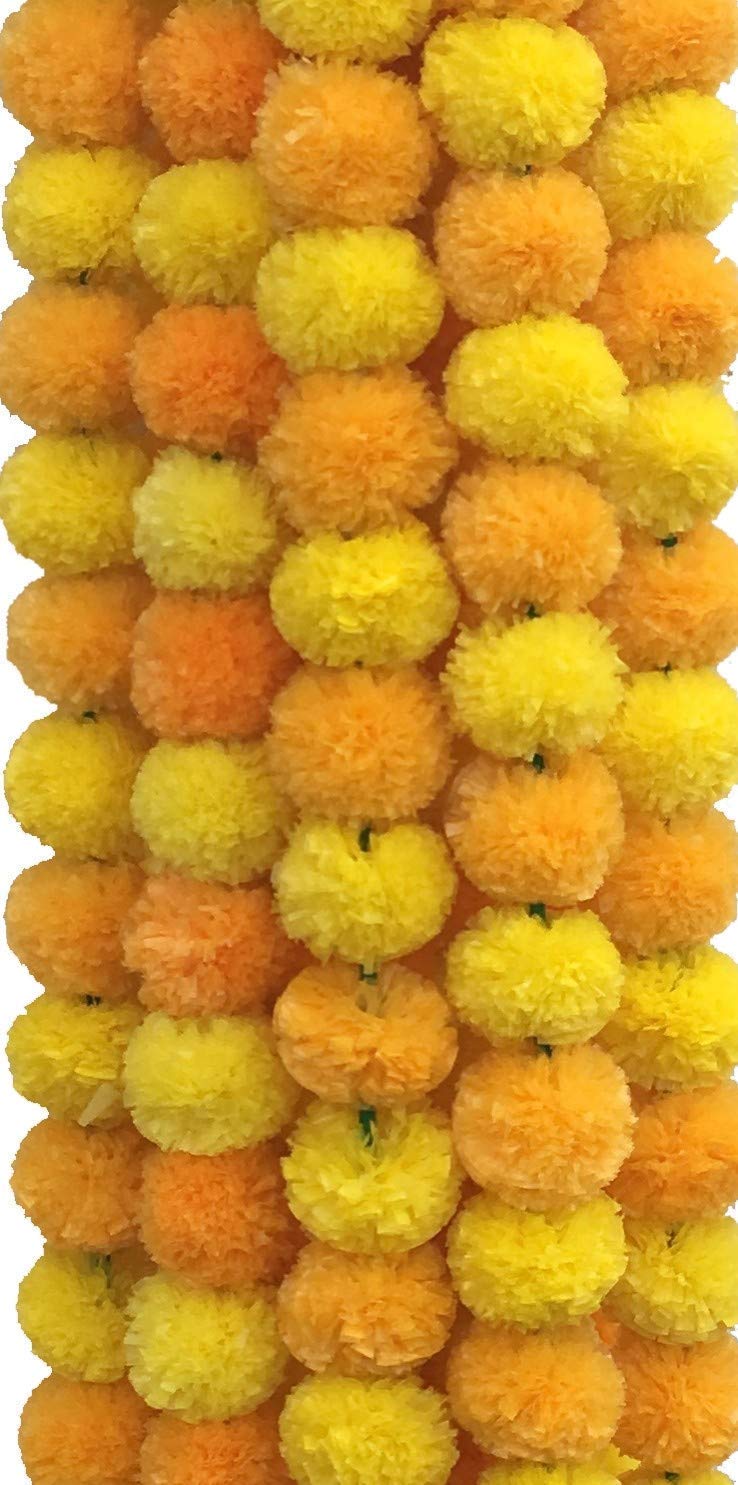 DECORATION CRAFT Artificial Marigold Flower Garlands 5 Feet Long (Yellow & Light Orange, 5)