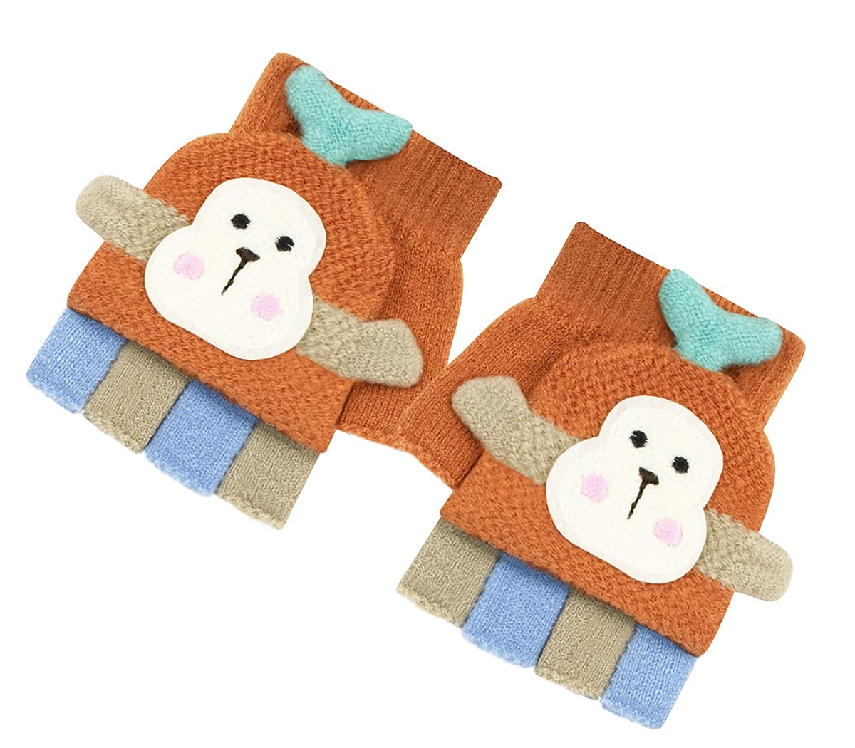 MofengUnisex child Winter Warm Cartoon Knitted Half Finger Mittens Gloves, Orange , 10.5*6cm