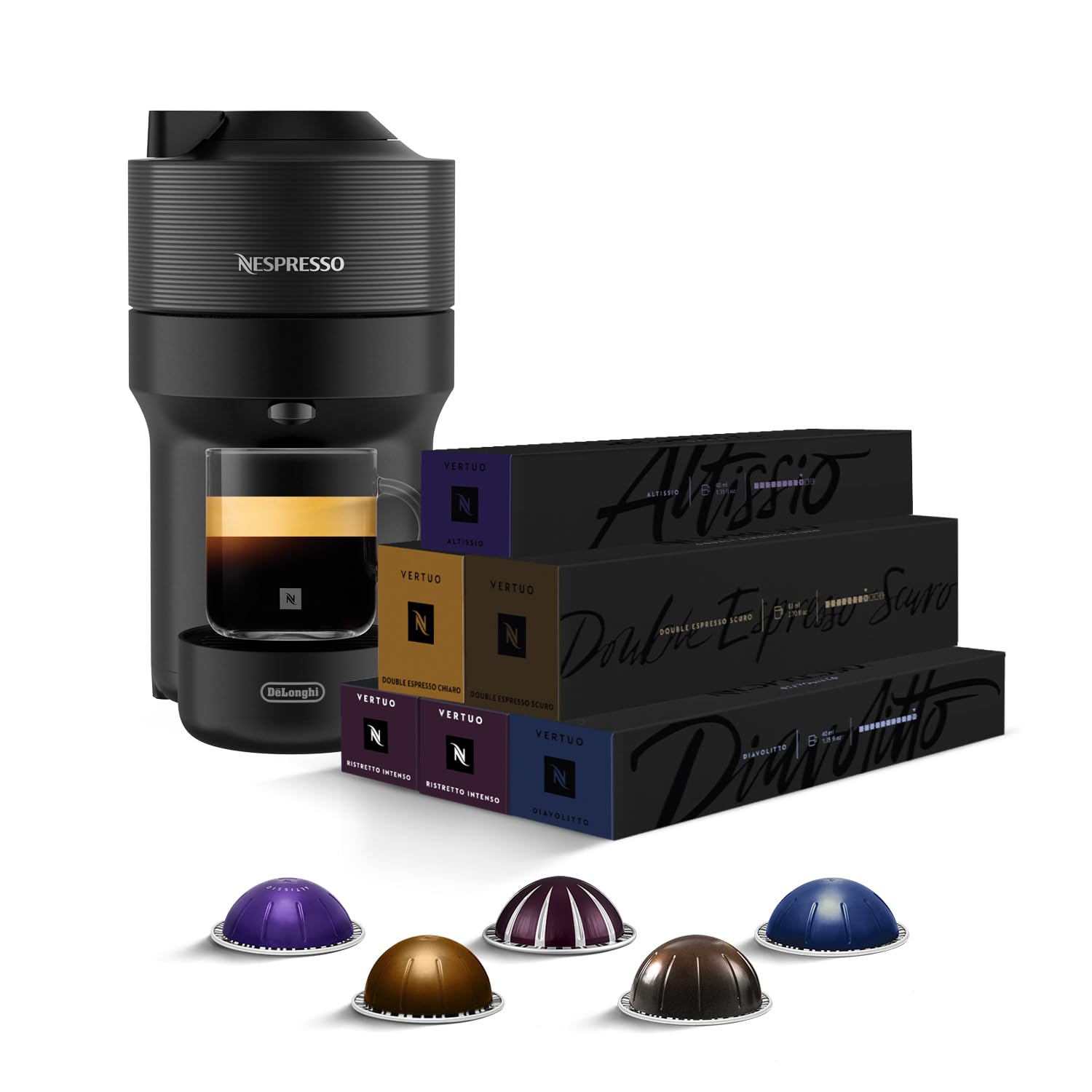 Nespresso MACCHINA VERTUO E 60 CAPSULE – Vertuo Pop ENV90.B Macchina Caffè di De’Longhi con 60 Capsule Caffè Selezione Vertuo Ristretto, Riciclabile, Linea Vertuo