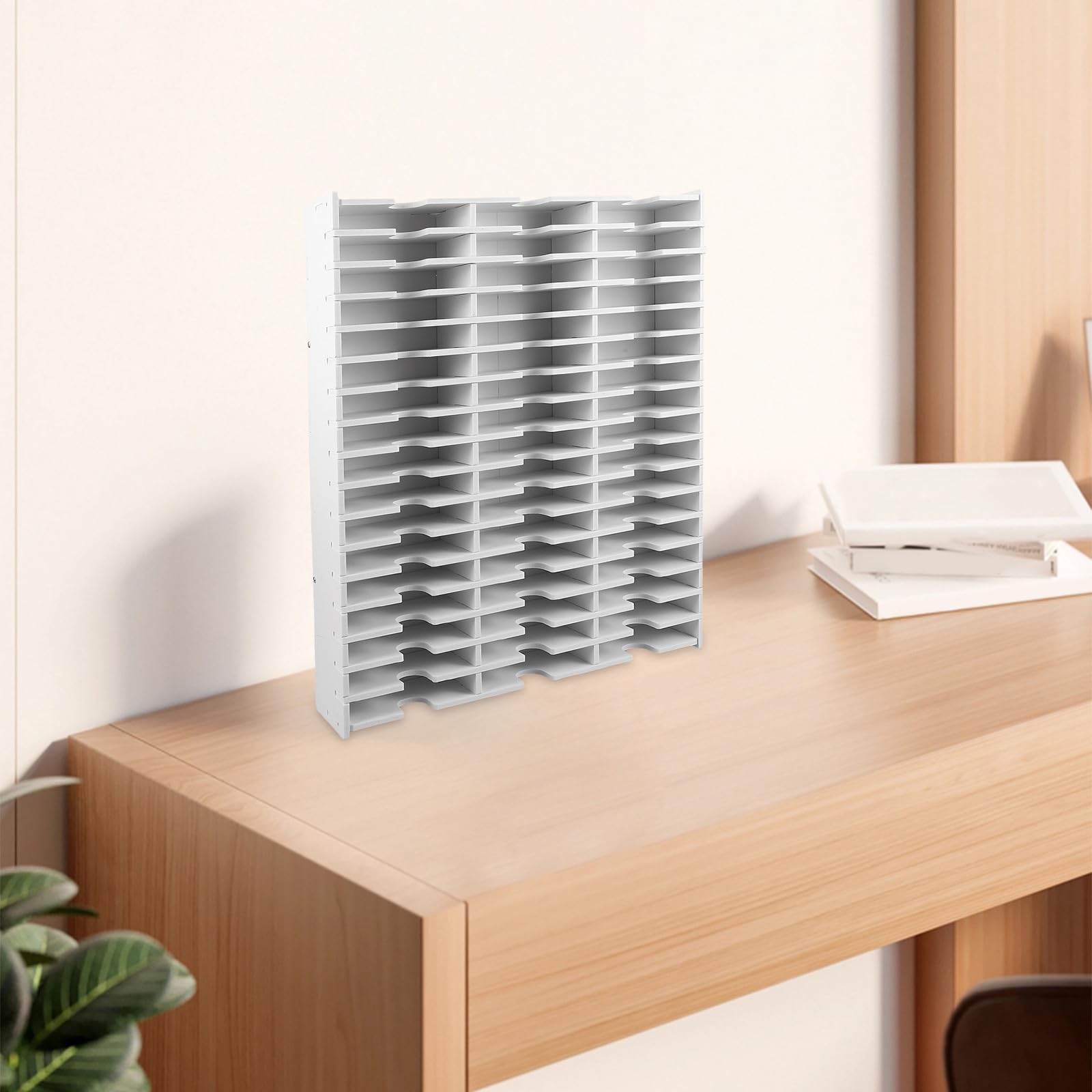 NUOBESTY Aufbewahrungsbox Elegantes Design mit 51 Fächern Weiße Pvc Einfacher Zusammenbau für Stempelkissen und Karten für Klassenzimmer und Büroorganisation