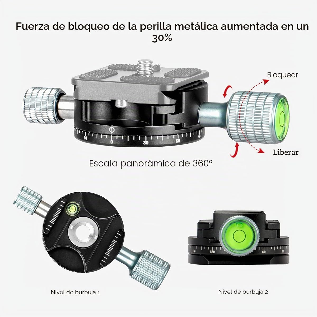 Koolehaoda 360 ° Mini Cabeza Panorámica Abrazadera de metal Compatible con RRS / Arca-Swiss Cabeza de bola Placa de liberación rápida, Trípode de cámara Cabeza de bola (H2 - Base panorámica)