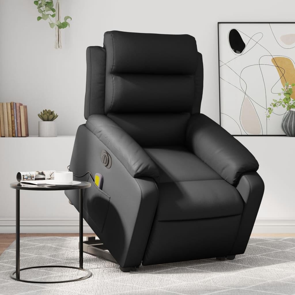 vidaXL Sillón de Masaje Elevable Eléctrico, Silla con Respaldo, Sillón Orejero Ajustable, Asiento para Personas Mayores, Cuero Sintético Negro