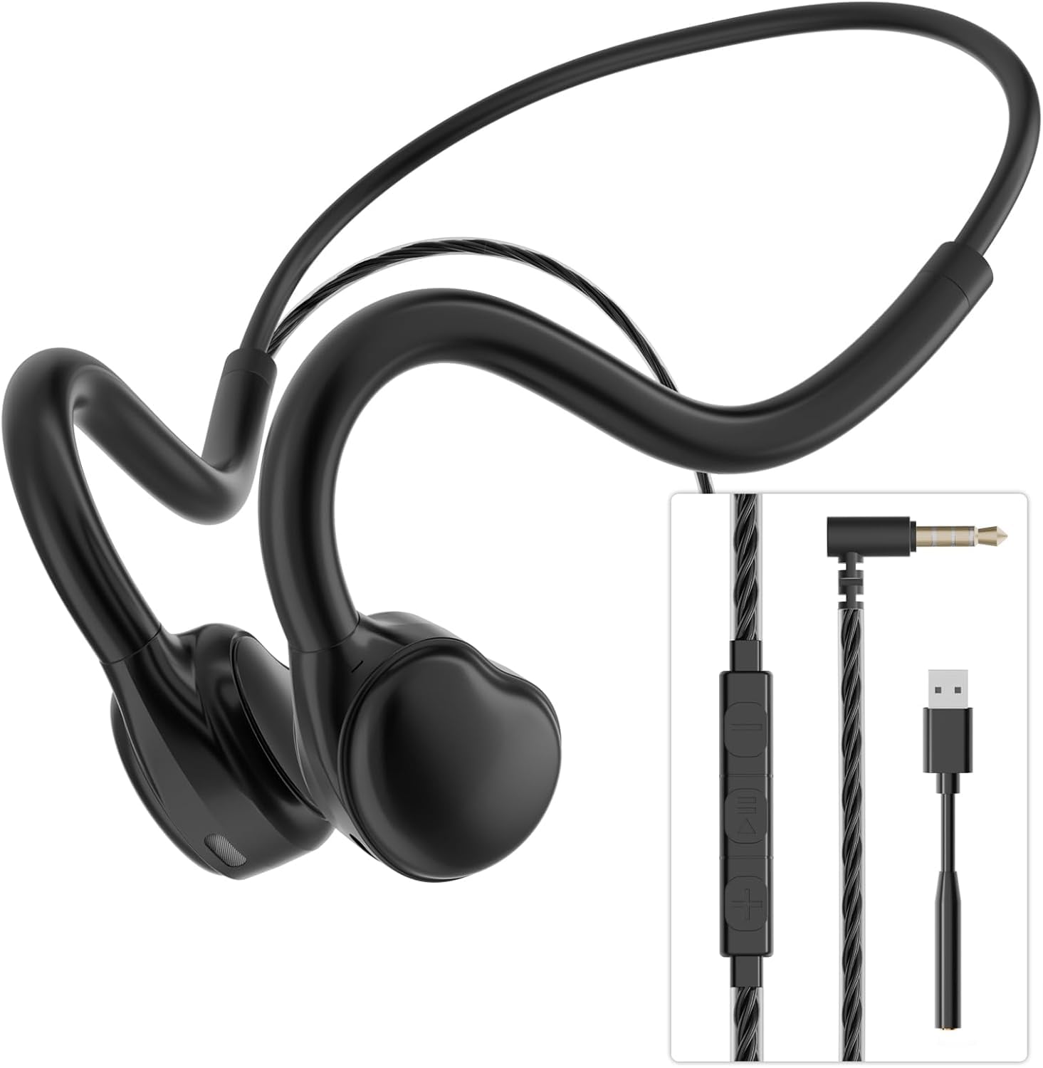 Monodeal Casque à oreilles ouvertes 3,5 mm et USB-C pour PC/téléphone, casque filaire pour ordinateur portable, casque PC ultra léger avec appels cristallins pour centre d'appel, conférence, appels