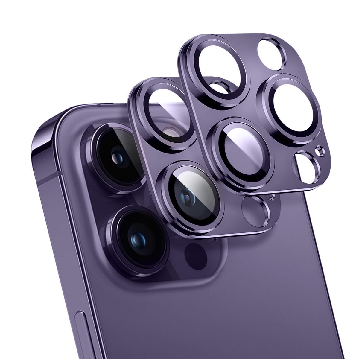 T Tersely(2 Pack) Camera Lens Protector for iPhone 14 Pro/iPhone 14 Pro Max, Alloy Metal Camera Cover with Tempered Glass Screen Protector Accessories,Scratch Resistant,Easy to Install (Purple)