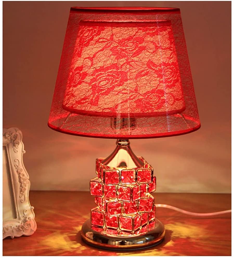 Lampka nocna Lampa Stołowa Z USB Kryształowa Lampka Nocna LED Lampa Biurkowa Do Sypialni Salon Lampka Nocna Do Pokoju Weselnego PVC E27 lampa stołowa (Color : A-Red, Size : Remote switch)