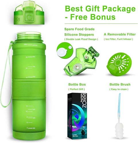 Miniatura 9 de Botella de agua deportiva Zorri, 400500700ml1L, sin BPA, a prueba de fugas, ligera, botellas Tritan para exteriores, camping, ciclismo, fitness,