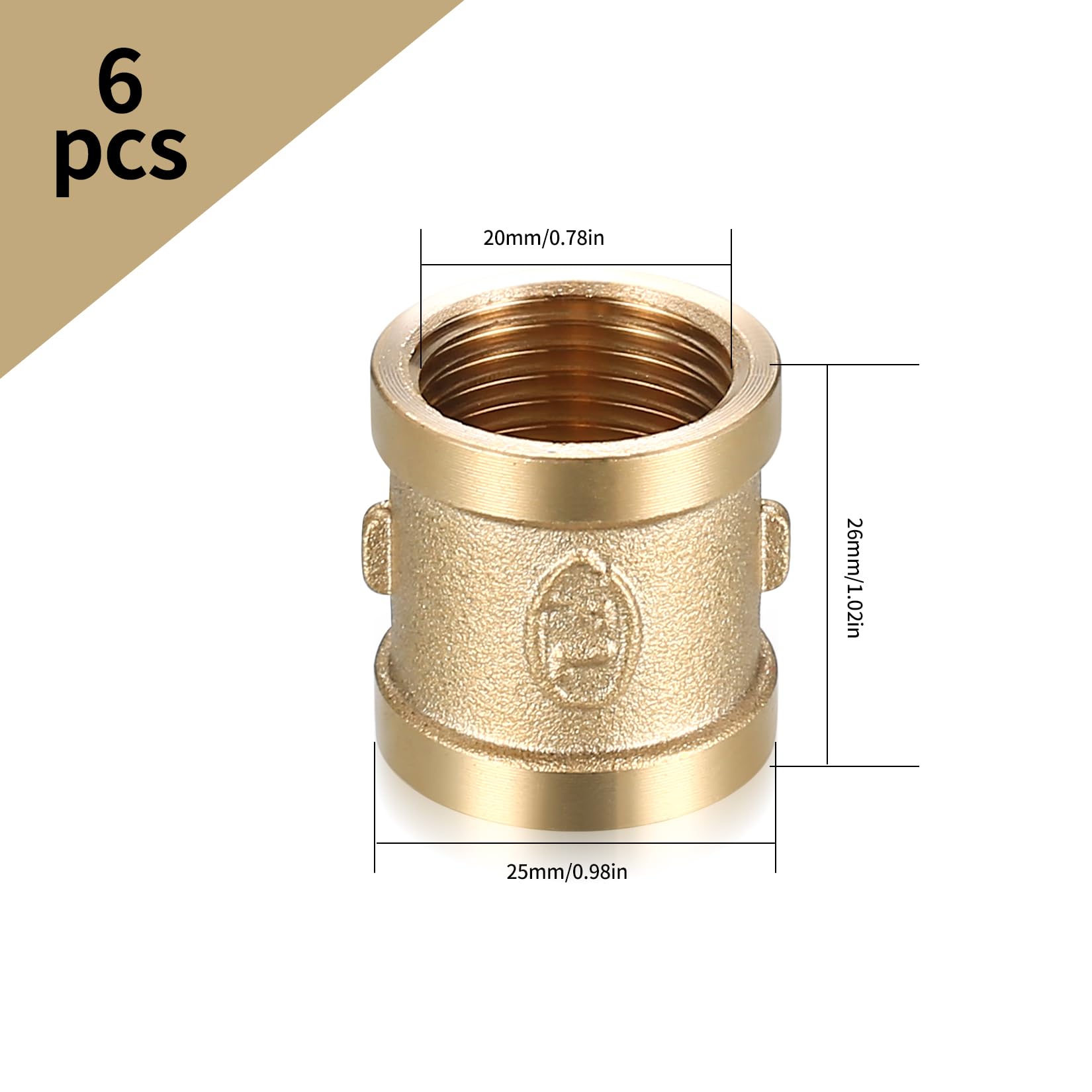 6 Stuks Messing Mouw 1/2 Inch BSP Schroefdraad Connector, Vrouwelijke X Vrouwelijke Vermindering Koppeling