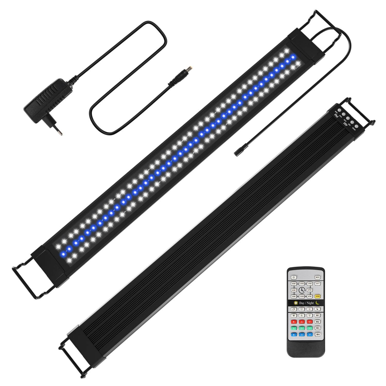 30W LED éclairage d'aquarium, 24/7 mode lampe d'aquarium, 10 niveaux de gradation, pour aquariums d'eau douce de 90-120cm, plusieurs modes climatiques
