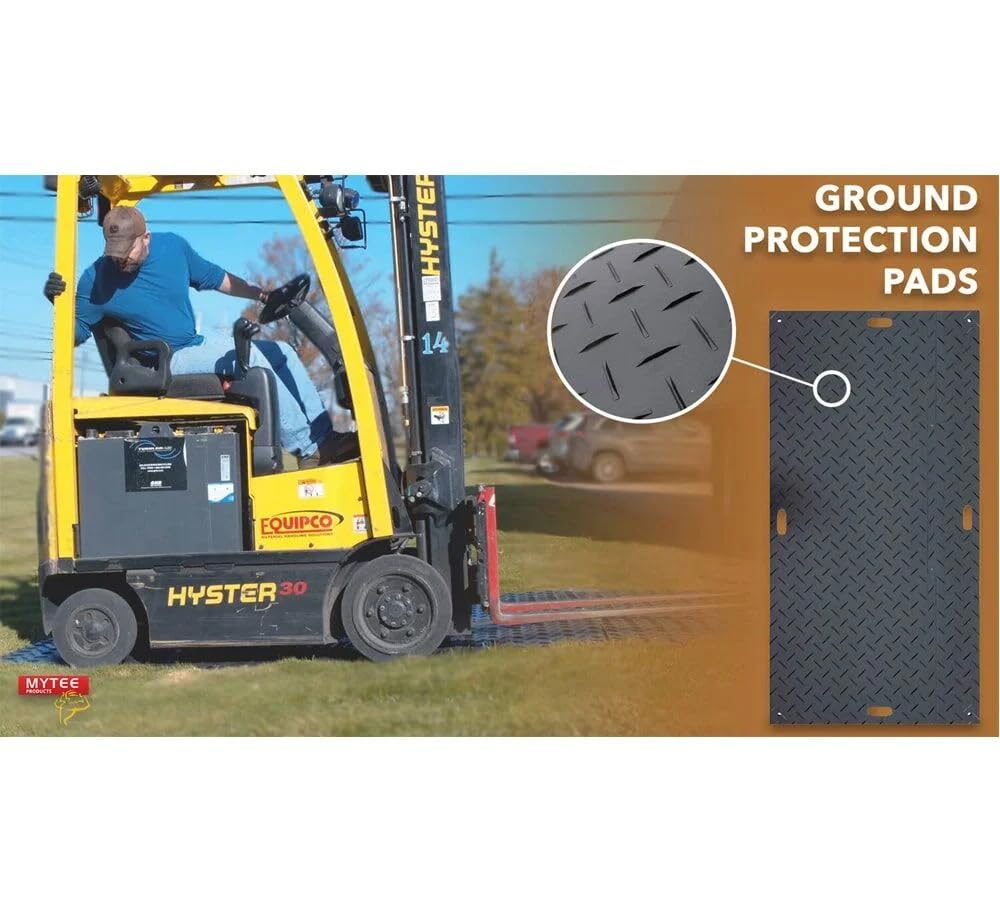 Mytee Products 12 Pcs Ground Protection Mats - Black, 3' x 8', Heavy Equipment Mats w/ 22 Pcs Single Connectors