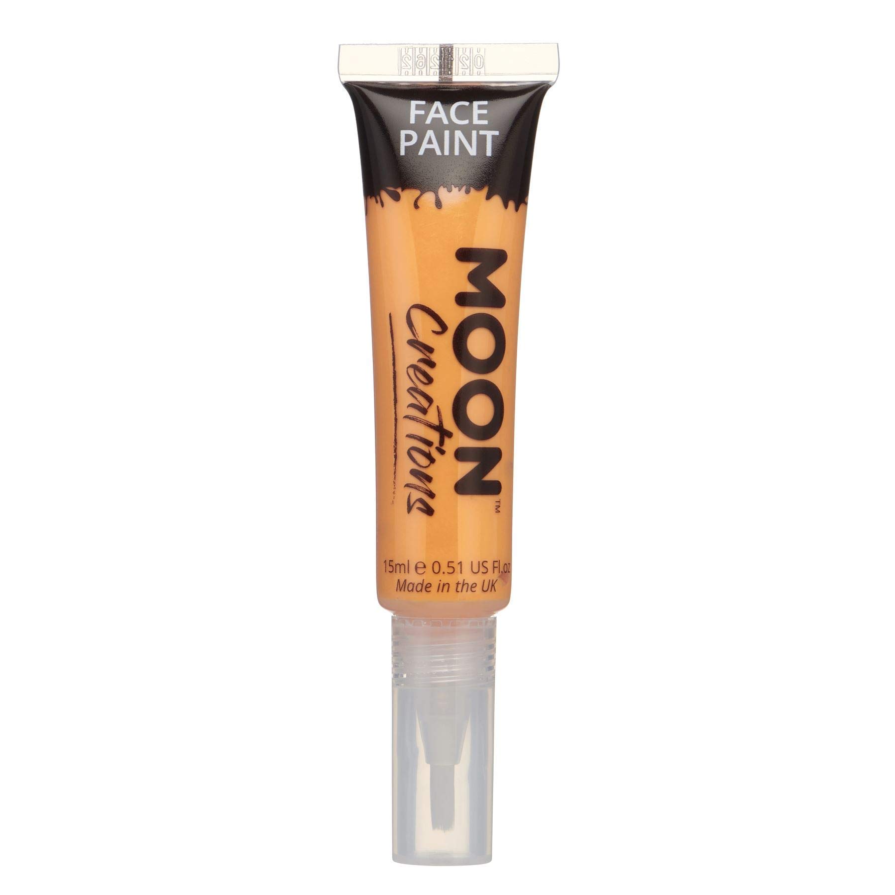 Moon Creations Face & Body Paint Tubes with Brush Applicator | Orange | 15ml | Ready to Use | Cruelty Free, Made in UK | Face Paint for Kids, Adults, Fancy Dress, Festivals, Halloween