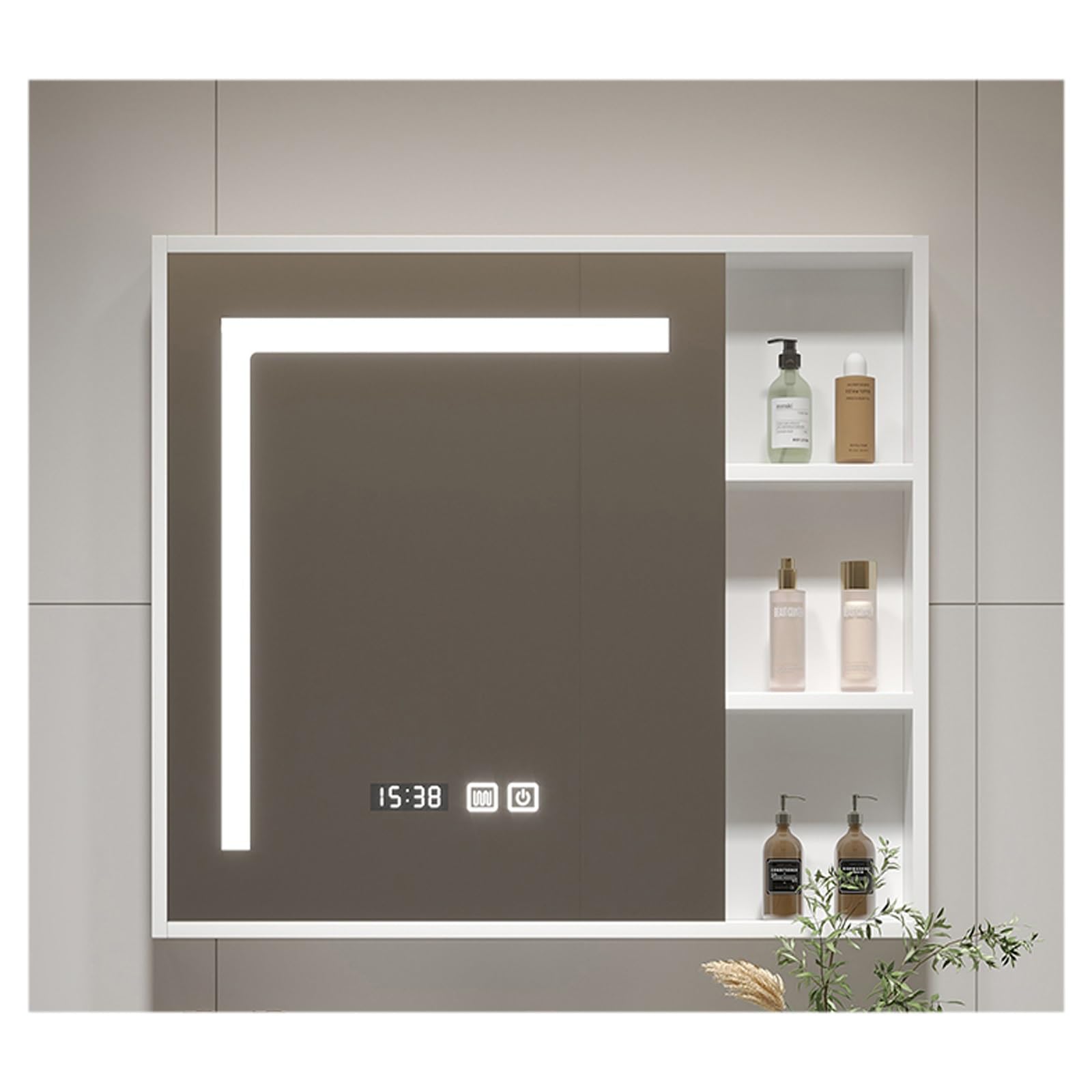 FLYIODFCXV bathroom mirror cabinet, With LED Lights，Large Storage Capacity, Smart Touch, Defogging Design, Solid Wood Panel(White,58 * 70cm/22.8 * 27.5in)